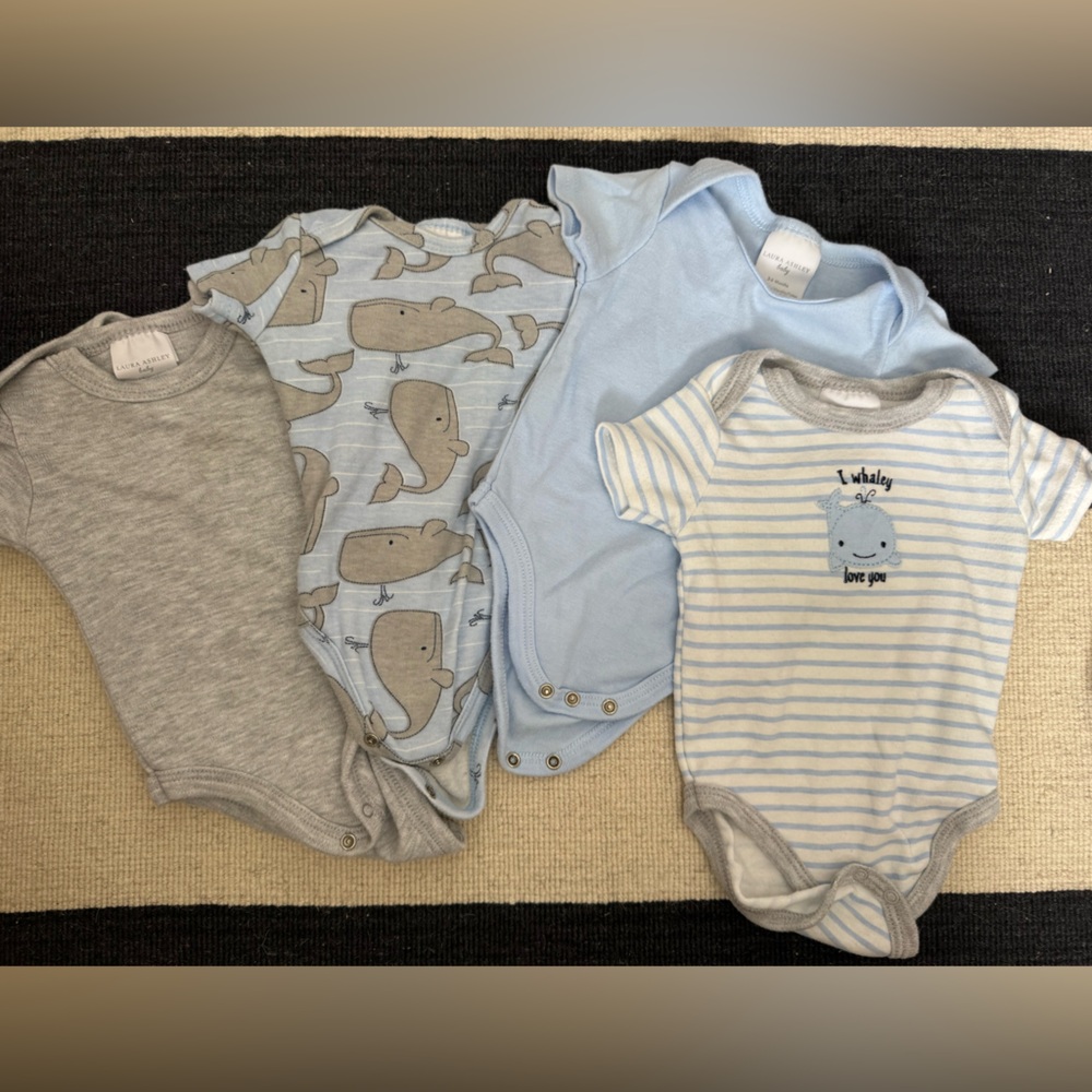 Laura Ashley Baby boy 3-6 month Bodysuit set whale ocean theme set of 5